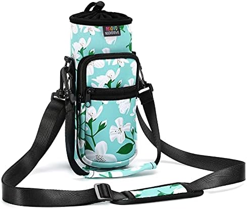 Nuovoware Water Bottle Carrier Bag, Bottle Pouch Holder, Adjustable Shoulder Hand Strap 2 Pocket Sling Neoprene Sleeve Sports Water Bottle Accessories for Men/Women Hiking Travelling Camping, Black