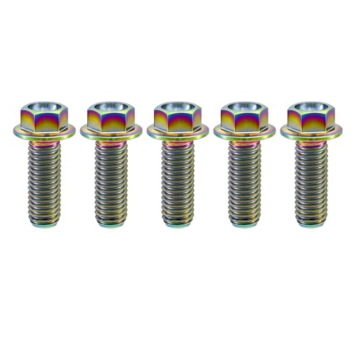 Image of Rison Titanium Bolts - Flanged Hex Head Titanium Bolt M8x1.25x20mm 6AL4V Aerospace Grade Ti, Rainbow Finished, Pack of 5