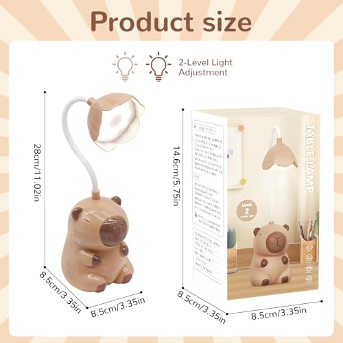 HAINLOGWANG Schreibtischlampe Kinder Jungen Mädchen, Tischlampe Kinder, Capybara Tischlampe, 2-in-1 Cartoon Schreibtischlampe mit Bleistiftspitzer, Dimmbare Nachttischlampe für Lektüre Studieren