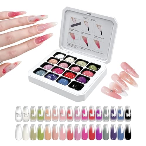 Manicura sin manchas usando Patting Nail Gel de 16 colores degradados sin lavado