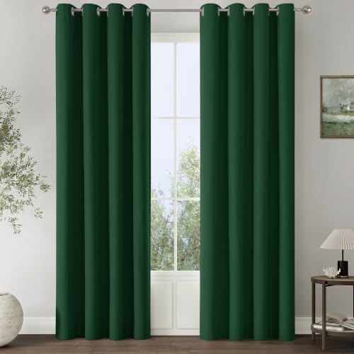 ChrisDowa Dark Green Blackout Curtains 90 Inches Long 2 Panels for Bedroom
