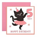 Tarjeta de cumpleaños número 5 para niñas, lindo gato negro en tutú, tarjeta de cumpleaños de 5 años para ella, hija, nieta, sobrina, niños, regalo de felicitación, baile de ballet, viene con