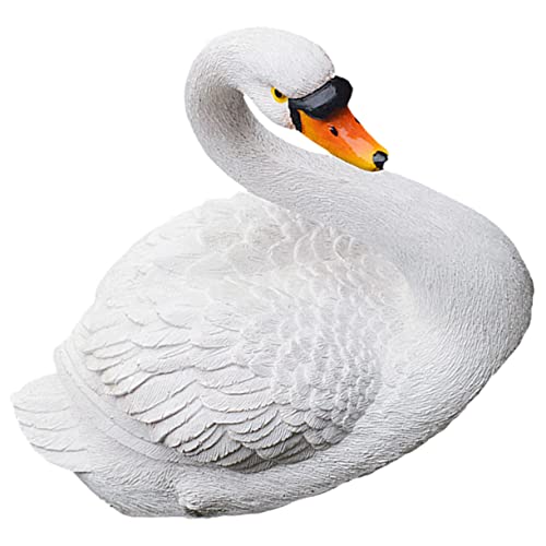 Yardwe 2Pcs White Figurine Animal Deterrent Artificial Simulation Household Duck Sculpture Pond Swan Statue Yard Outdoor Decor Patio Home Garden Decoy Goose Realistic Fake Floating #TOP1