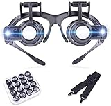 Kopfbandlupe, Digitale Handlupe, Kopfbandlupe, Schmuckuhr-Reparaturlupe mit 2 LED-Leuchten und 8 austauschbaren Linsen 2,5 x 4 x 6 x 8 x 10 x 15 x 20 x 25 x für elektronische Augenlaser