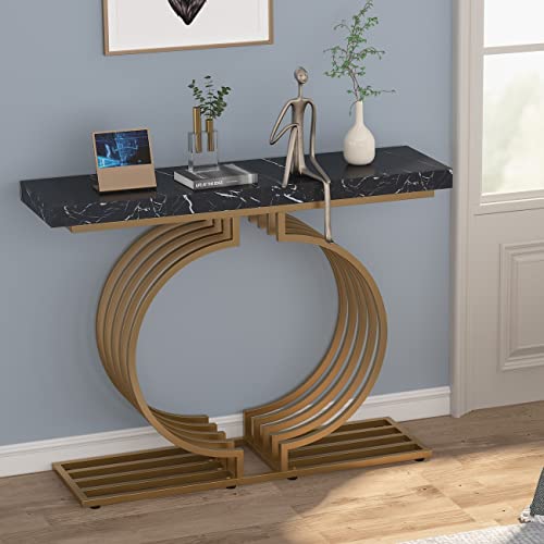 Tribesigns Modern Console Table With Gold Base, 40 Inch Geometric Entryway Sofa Table Narrow Long, Contemporary Accent Table For Living Room, Entryway, Hallyway, Entrance (Black/Gold) #TOP3