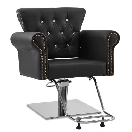 Barberpub Hydraulischer Friseurstuhl, Friseursessel Bedienungsstuhl Höhenverstellbar, Barber Chair Drehstuhl Schönheitssalon-Stuhl Friseureinrichtung, Kunstleder, 8899 (Schwarz) Cover