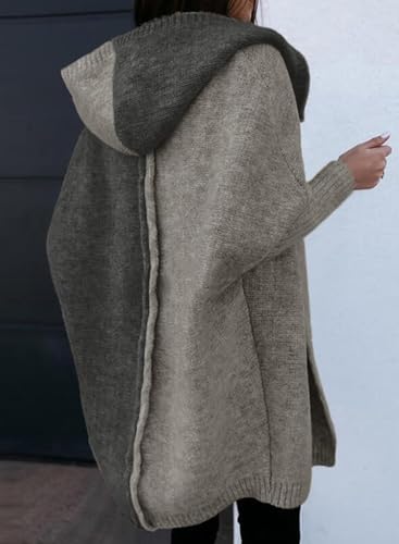 Image of Astylish Women 2026 Fall Clothes Outfits Hooded Knit Cardigan Sweaters | Open Front, Long Sleeve, Color Block, Fashion Clothing, Outwear Coats