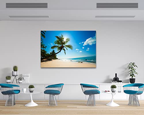 Muolunna X0669 Large Canvas Wall Art Summer Ocean Waves Prints Coconut Trees Beach Seascape Painting Hawaii Sea Nature Pictures Stretched And Framed For Living Room Home Office Wall Decor Artwork #TOP6