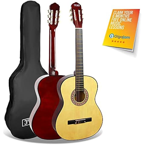 3rd Avenue Full Size 4/4 Classical Guitar Beginner Spanish Nylon Strings with 6 Months FREE Lessons, Carry Case - Natural Cover