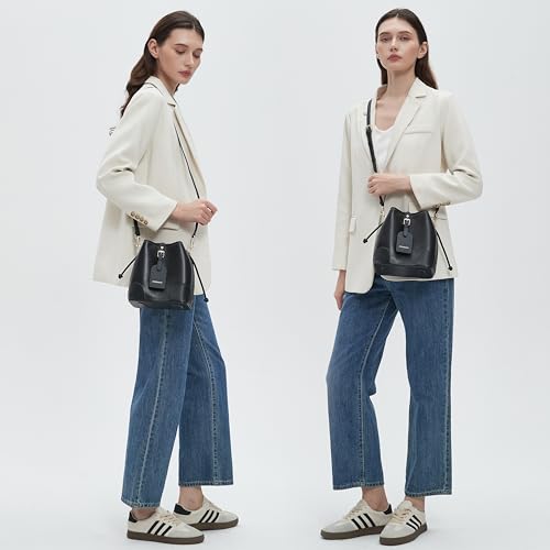 DORIS&JACKY Genuine Leather Bucket Crossbody Purse Small Designer Drawstring Single Shoulder Bag for Women2