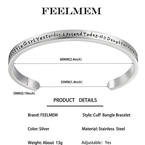 Feelmem A Little Girl Yesterday, A Friend Today, My Daughter Forever Cuff Bracelet, Daughter Bracelet, Daughter Jewelry, Perfect Gifts For Daughter,Brithday Christmas Gift(Silver) #TOP2