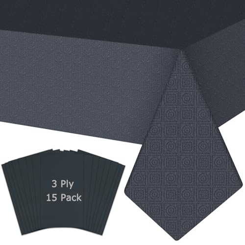 Image of Paper Table Cloths Disposable,Black,54''x108'',15 Pack | Paper Tablecloths for 3-9 Ft Rectangle Tables, Paper & Plastic Party Table Cover, For Birthday, Outdoor, Wedding, Banquet