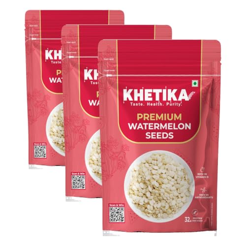 Image of Khetika Watermelon Seeds 200g | Seeds, Jumbo Watermelon Seeds 200gm, Seeds for Eating, Healthy Snacks, Rich in Antioxidant & Protein Rich, No Preservatives, Gluten Free (Pack of 3)