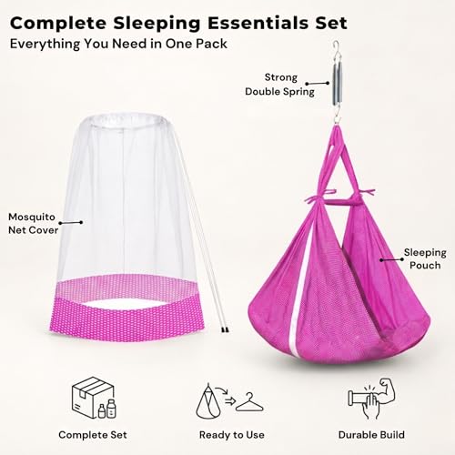Image of Vparents Sleeping Essentials Set Mosquito Net & Spring (Pink) | Window Stand not Included, Polka Dots