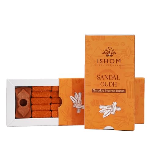 Image of Sandal Oudh Smudge Incense 15 Bricks with Holder Combo Pack, Pure Sandalwood Powder and Oudh Oil, Long Lasting Aroma for Prayer, Meditation, Relaxation & Aromatherapy