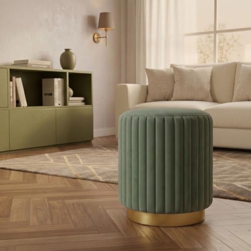 Image of Velum 3 Seater Sofa for Living Room & Office | Premium Fabric Upholstery | Solid Wood Frame | Comfortable Seating | 3 Years Warranty (Frosty Green, Seating Pouffe)