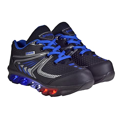 Tênis De Led Luzinha Infantil Menino Ortokids 006 Gênero:Menino;Tamanho:28;Cor:Preto/Azul