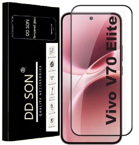 Image of DD SON Premium Tempered Glass Screen Protector Guard Compatible For Vivo V70 5G / Vivo V70 Elite 5G (Ultrasonic Fingerprint Working) (6.59 Inch, Pack of 1) | Edge to Edge Coverage With Easy to installation kit
