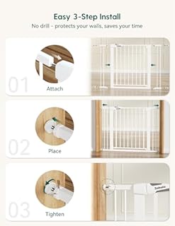 Babelio 29-55 Inch Extra Wide Baby Gate, Metal Dog/Pet Barrier, Pressure Mounted for Stairs & Doorways, NO Tools and Drilling Needed, White