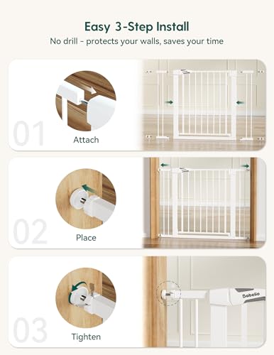 BABELIO 73.7-139.7 CM Extra Wide Baby Gate, Metal Dog Gate, Pressure Mounted Pet Gate for Stairs & Doorways, NO Tools Needed NO Drilling, with Wall Protectors and Y Threaded Spindle Rods, White - Image 5