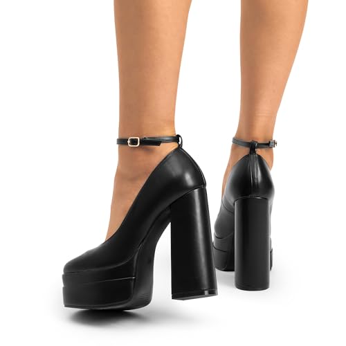 Dream Pairs Women'S Platform High Heels Closed Toe Chunky Block Pumps Square Toe Ankle Strap Dress Fashion Party Y2K Shoes,Size 7.5,Black-Pu,Sdpu2471W thumb #6