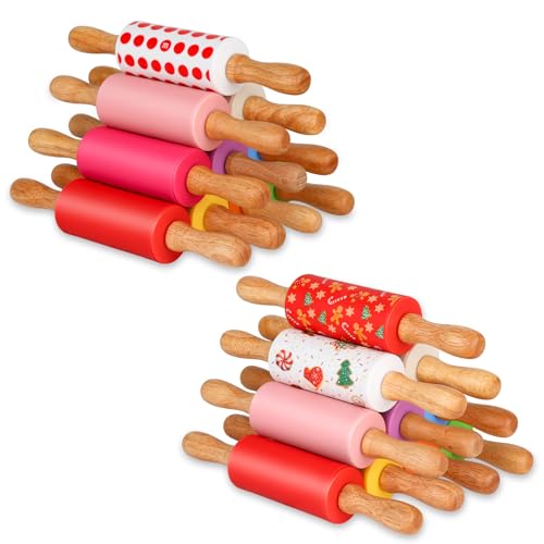 Mini Silicone Rolling Pin for Kids, 9 Inch (20 Pack) with Wood Handles