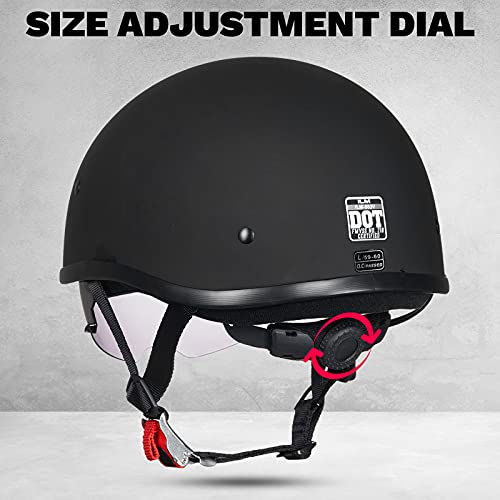 Ilm Motorcycle Half Helmet With Sunshield Quick Release Strap Half Face Fit For Cruiser Scooter Dot Approved 883V (Matte Black, Large) #TOP3