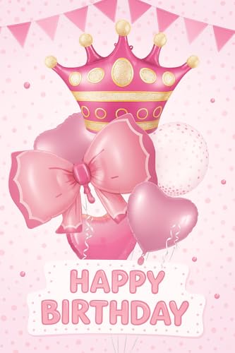 Image of Princess Crown and Hearts Foil Balloon Bouquet, Pink, 5-Piece Party Decoration Set