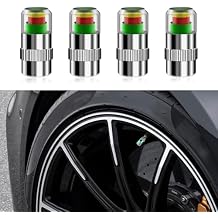 4PCS Tire Pressure Monitor Valve Stem Caps, Car Tire Caps, 36PSI 2.4Bar Car Tire Pressure Monitor Sensor Indicator with 3-Color Eye Alert, Tire Pressure Indicator Caps for Car SUV Silver