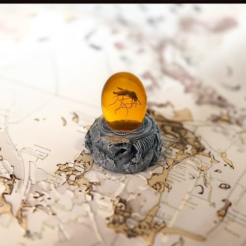VEOJEIN Mosquito in Amber and Jurassic Base | Dinosaur Fossil Decor and Collectable Gift | Skeletin Figurines | Dinosaur DNA Replica Prehistoric World | Collectable Prop | Paper Weight