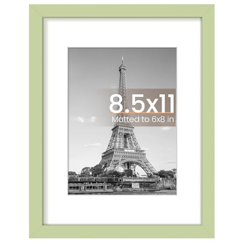 Image of upsimples 8.5 By 11 Picture Frame, Display Pictures 6x8 with Mat or 8.5 x 11 Without, Wall Hanging Photo Frames, Green, 1 Pack