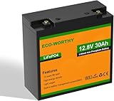 ECO-WORTHY LiFePO4 12V 30Ah mit 25A BMS Schutz und Max. 15000 Zyklen,384Wh Lithiumbatterie 12V 30Ah für Trolling-Motor,Elektrische Rollstühle, Elektromobile,Boot