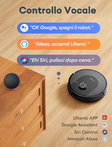Ultenic Robot Aspirapolvere Lavapavimenti Con Lidar, 8000Pa, 180Min, Design Ultracompatto, Mappe Multilivello, Auto-Boost Tappeti, Controllo App/Alexa - 9