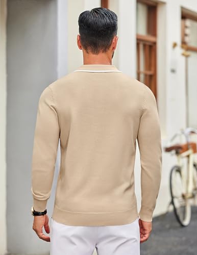 COOFANDY Polo de punto para hombre con manga larga, suéter clásico casual para golf, suéter liviano y ajustado con cuello y botones miniatura 6