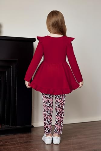 Image of Arshiner Toddler Girl Clothes Ruffle Trim Long Sleeve Pullover Top and Floral Print Leggings Fall Outfits Kids Clothing Sets
