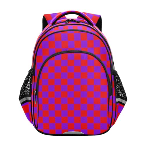 Red and Lavender Buffalo Checkered Toddler Backpack for Prechool Boys Girls 3-8 Years Mini Bookbag S