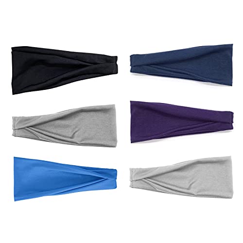 Zeayebsr Bandeau Elastique Headband Sports Bandeau Élastique Cheveux Bande Ballet Yoga Fitness Femmes Hommes,Headbands Vintage Élastique, Bandeau Cheveux Femme Vintage 6 Pièces (Couleur sombre) Cover