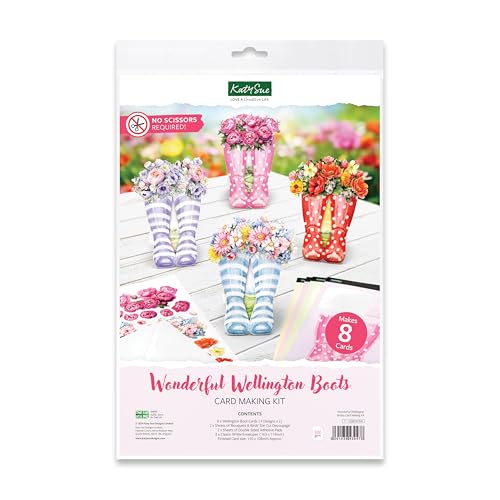 Kit para hacer tarjetas Wellington Boots Katy Sue de decoupage con sobres y espuma