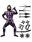 Spooktacular Creations Purple Ninja Costume Set, Ninja Jumpsuit with Foam Accessories for Kids, Toddler Halloween Outfit for Ideas Cosplay Party (Large, 10-12 yrs)
