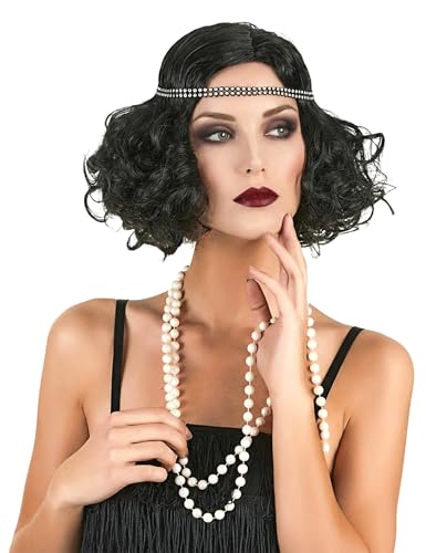 DEGUISE TOI - Perruque charleston noire femme - Perruque - Bande de strass - Taille Unique - Noir - Accessoires pour déguisement - Synthétique - - Carnaval