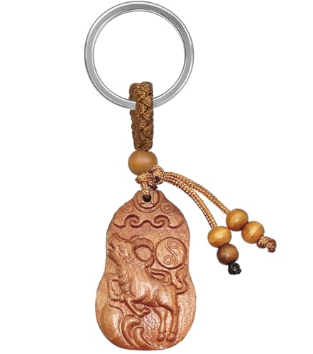 Betterdecor Chinese Zodiac Wooden Keychain – Feng Shui 12 Zodiac Signs Key Ring Lucky Charm Gift (Ox)
