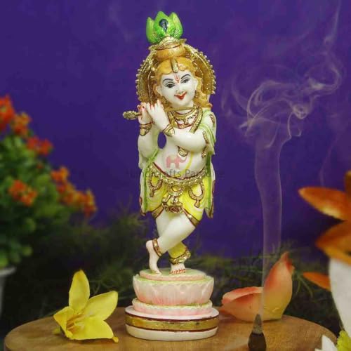 Image of Handicrafts Paradise Culture Marble Hand Painted Bal Krishna Intricately Carved Showpiece for Home Decor and Puja - 8.25 inch