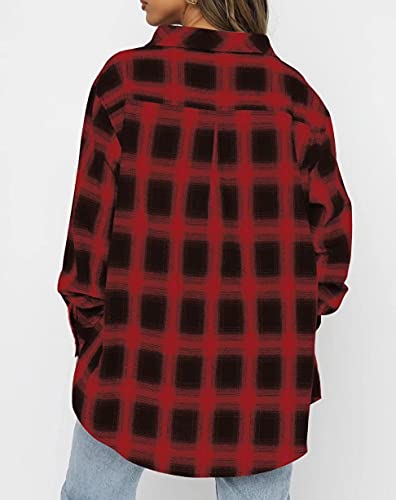 Image of Lacozy Womens Buffalo Plaid Flannel Shirt Long Sleeve Collar Button Down Blouses Tops