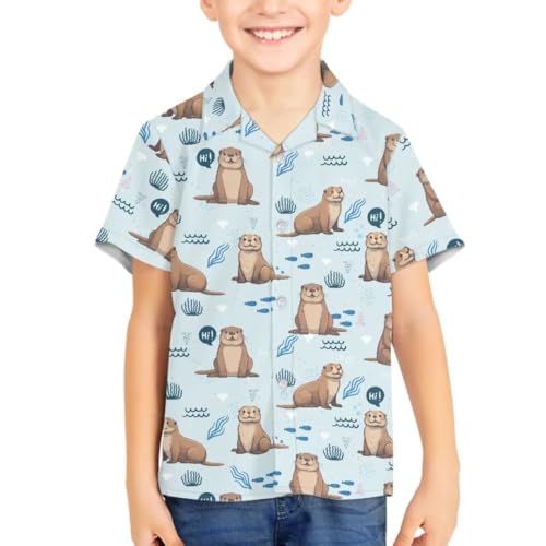 Pinupub Kids Hawaiian Shirt for Boys Girls Short Sleeve Summer Beach Casual Button Down Shirts3
