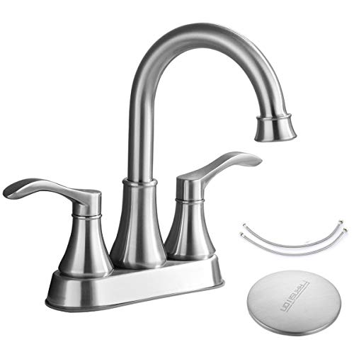 Image of Bathroom Sink Faucet FRANSITON 4 Inch Faucet 2 Handle Bathroom Sink Faucets Lead-Free Brushed Nickel Bath Sink Faucets with Pop-up Drain Stopper and Supply Hoses