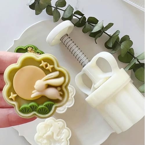 TYBGAU Boutique UK Cookie Mold Mid-Autumn Festival Pastry Dessert Baking Accessories Rabbit Cookie Cutter Stamp Mooncake Plunger Mold for 63g Dough Cookie Stamps - Image 5