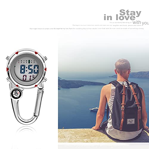 Image of JewelryWe Men Women Digital Clip Watch Mini Microlight Backpack Buckle Belt fob Watches for Rock Climbing Doctors Nurses Chefs for Mother's Day