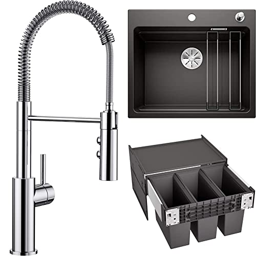 Blanco Catris-S 521476 Mitigeur avec Douchette Extractible Robinet de Cuisine Haute Pression Chromé 1 Pièce+ 525889 ETAGON 6 Cuisine+ 526204 Select II 60/3 x