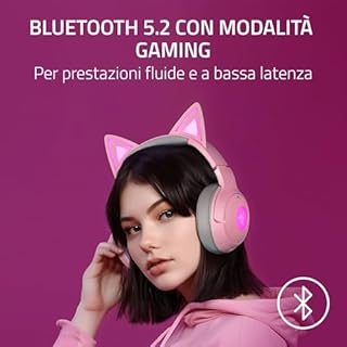 Razer Kraken Kitty V2 BT - Auriculares RGB inalámbricos por Bluetooth con orejas de gatito (Bluetooth 5.2, Diafragmas TriForce de 40 mm, Construcción ligera de 325 g) Quartz Rosa