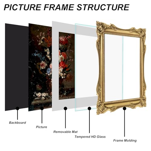 Image of 8x10 Gold Frame Vintage Picture Frames Ornate Victorian | Matted to 5x7 or 8 x 10 Photos, Real Glass, Tabletop or Wall Display